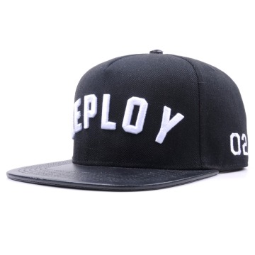 Leather brim fashion black flat brim 3d embroidery snapback caps