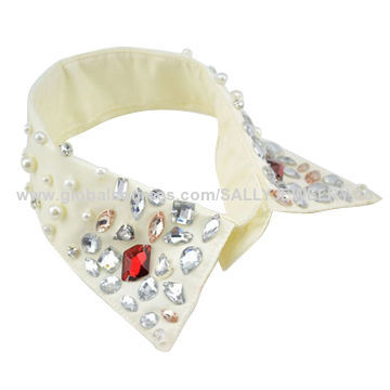 Sewing Beaded Fabric Fake Collar, Made of Nylon/Faux Pearl/Crystal, OEM Colors/Sizes are Welcome