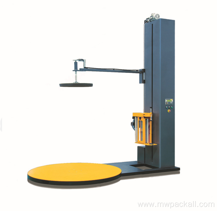 Turntable top platen stretch film pallet wrapping machine