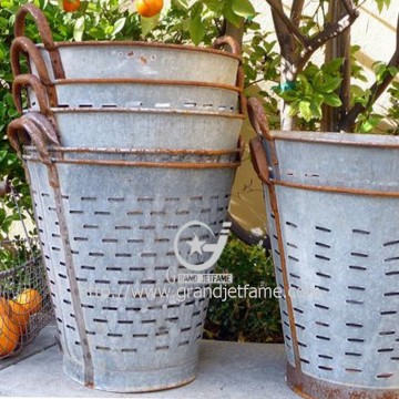 Home and Garden Rustic Metal Basket Rustic Galvanized Metal Olive Basket