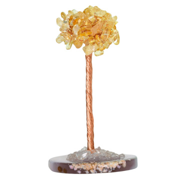 Raw Citrine Raw Stone Copper Tree Agate Slice Base Ornament-11.5x(5-7)cm