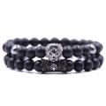 Bracelet Onyx mat avec tête de lion noire