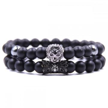 Black Lion Head Matte Onyx Bracelet