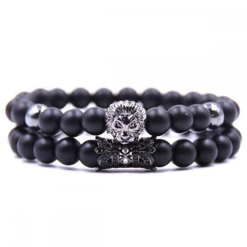 Black Lion Head Matte Onyx Bracelet