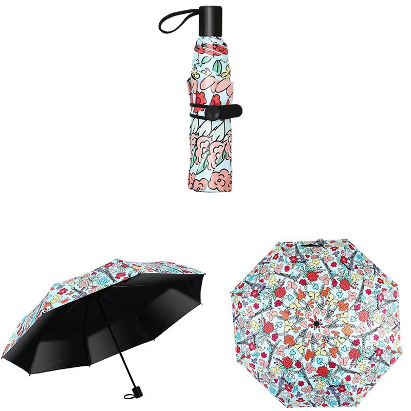 Windproof Portable Mini Full Print Flower Printing 5 Folding Umbrella with Custom Logo