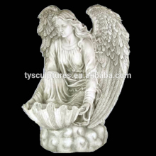 Handmade ornament stone sonny kneeling angel marble statue with shell