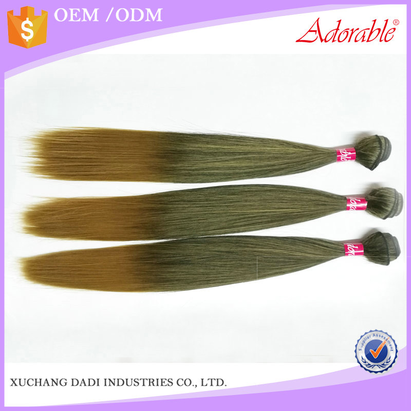 silk straight heat resistant fiber mixed two tone color T1b27 cheap hair bundles 100g,synthetic hair weave can be dyed