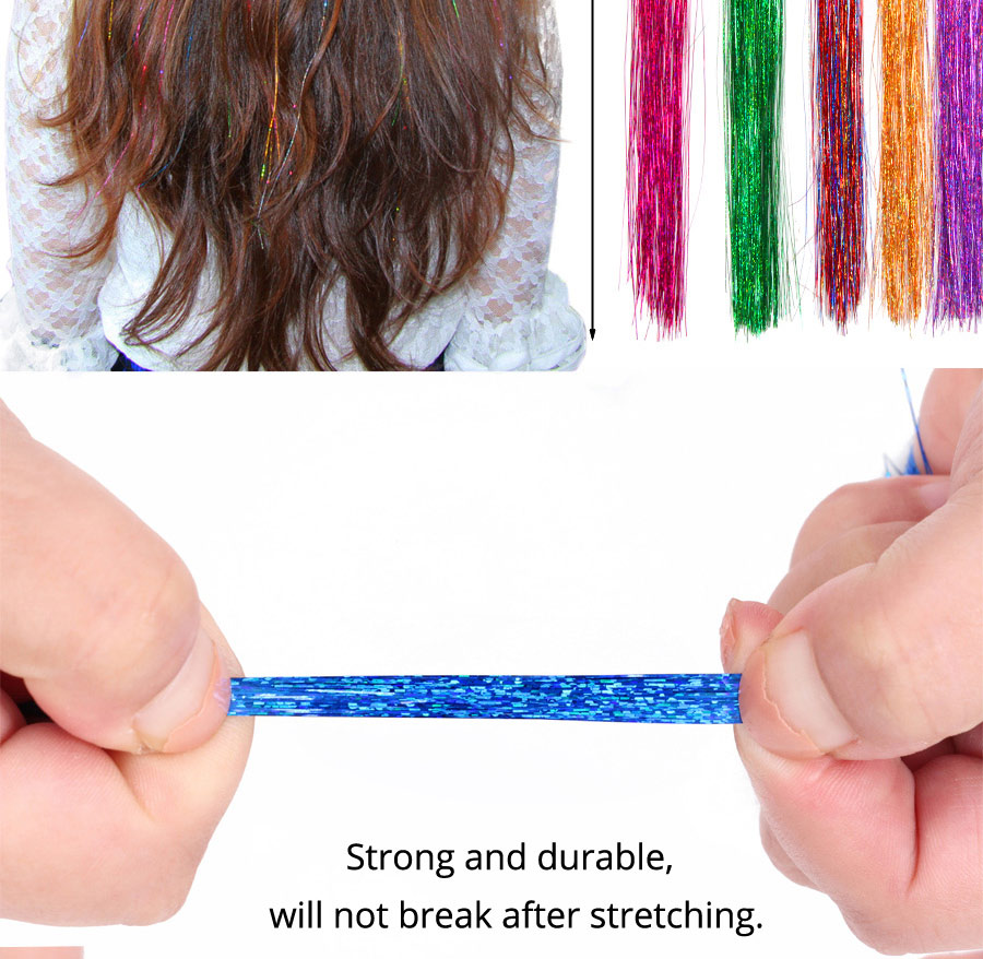 AliLeader Cheap 36" Sparkle Fairy Hair Tinsel 7 Colors Shiny Hair Streaks Tinsel Hair Extension