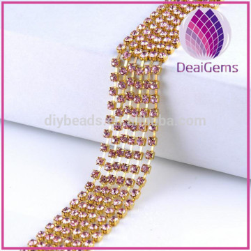 Brass chain and colorful SS14 3.5mm Rhinestone Cup Chain Crystal CZ