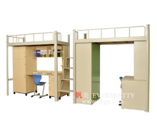 Modern School Student Dormitory Bunk Bed with Wardrobe, Desk, and Bookshelf