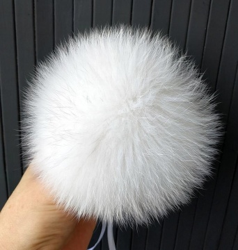 White real fox fur balls big pom pom