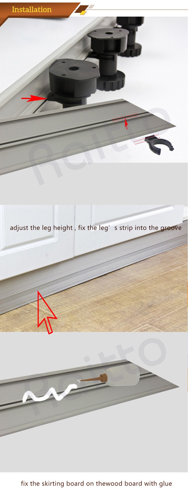 Aluminum Alloy Kitchen Cabinet PVC Skirting Kick Board