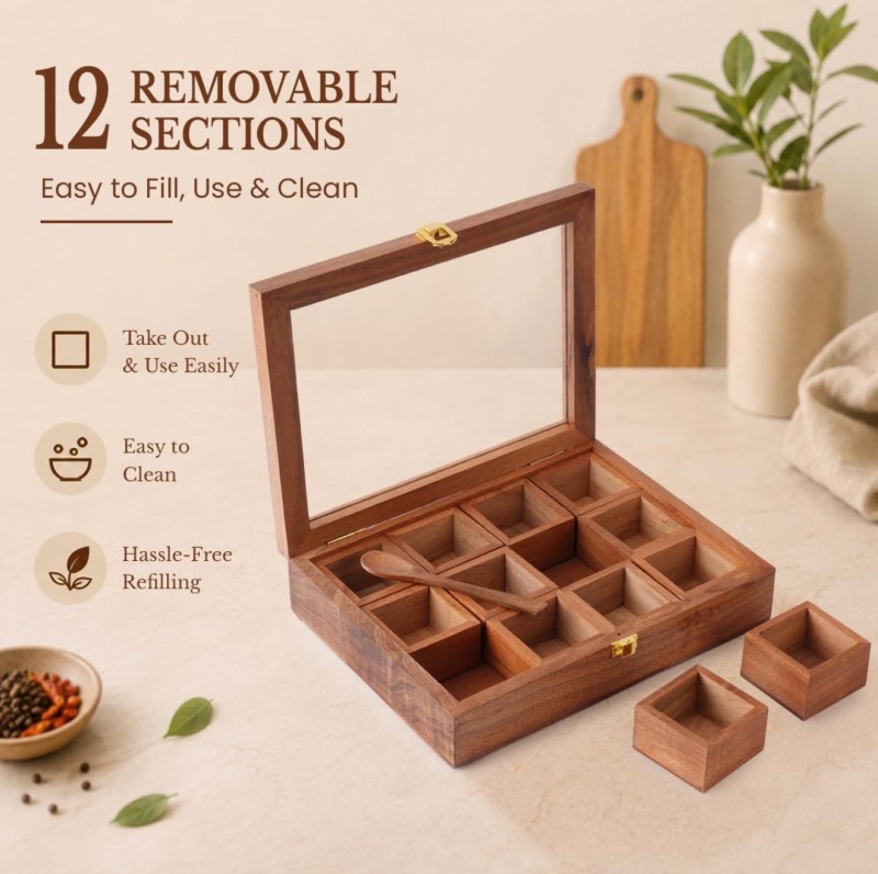 12 Compartment Wooden Seasoning Jar Set