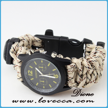 Fashion outdoor sport survival bracelets watch with fire starter