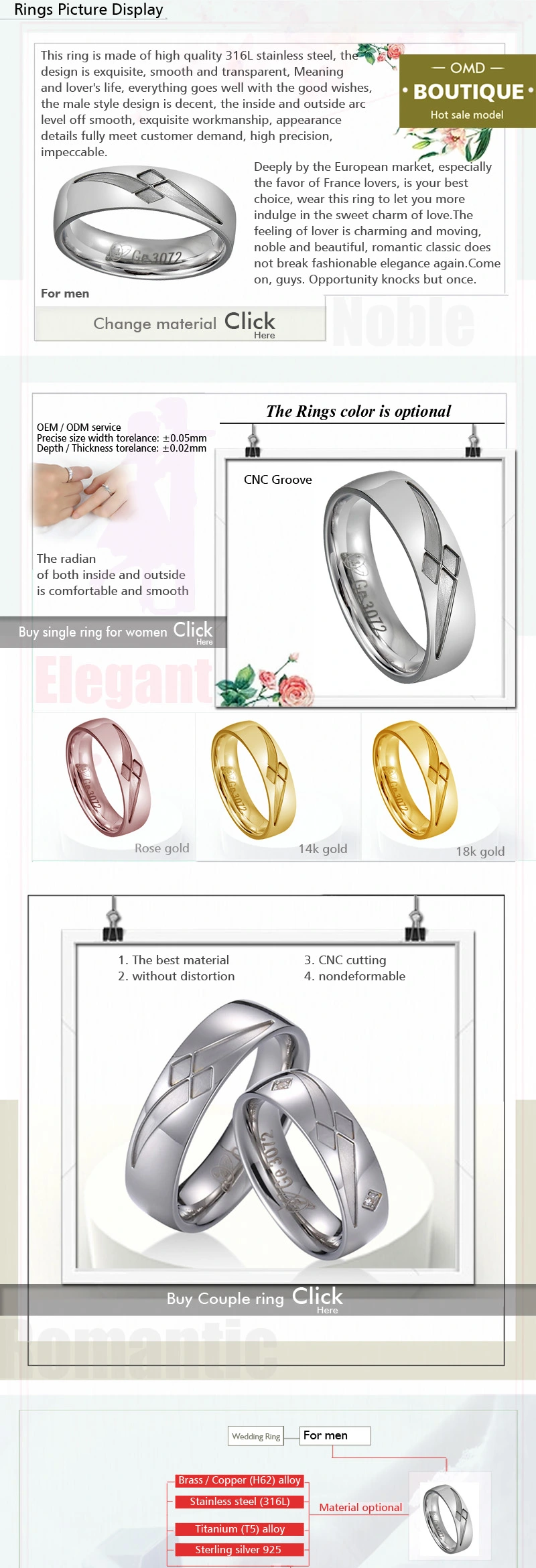 Original Diamond Wedding Rings Mens Stainless Ring Fashion Jewelry