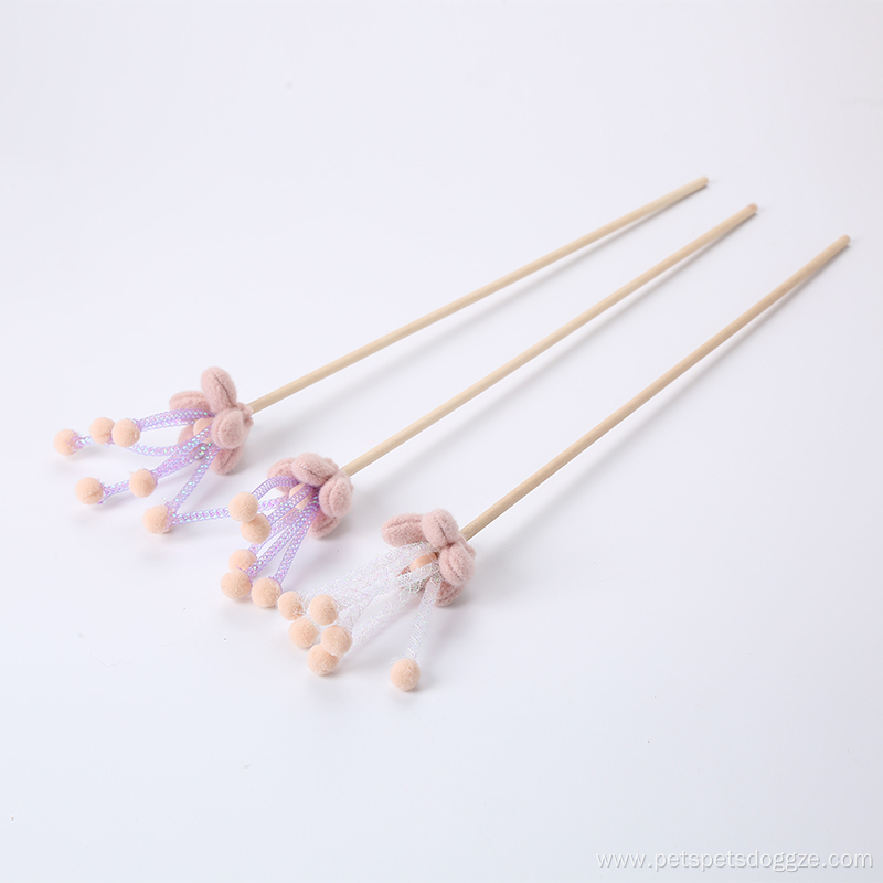 wool flower wooden stick cat toy playing wand