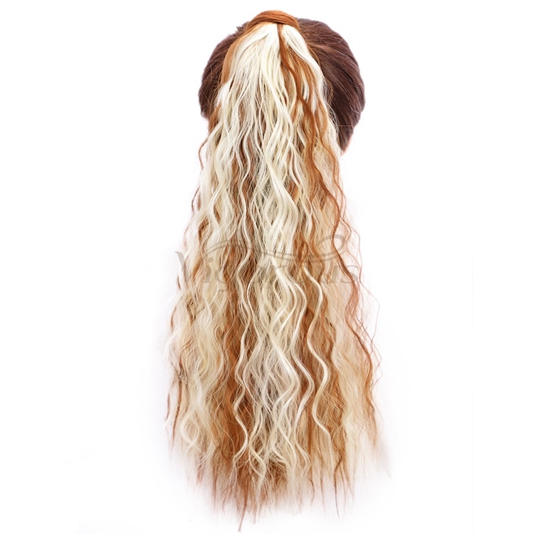 Vigorous 22" Heat Resistant Wavy Curly Synthetic Wrap Around Ponytail Hairpiece Long Magic Paste Ponytail Extension for Party