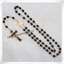 Chain Rosary Wood Bead Religious Rosary Black Color Jesus Rosary (IO-cr052)