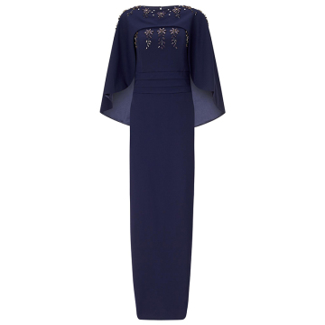 OEM royal blue timelessly elegant beaded blue evening gown dresses with cape