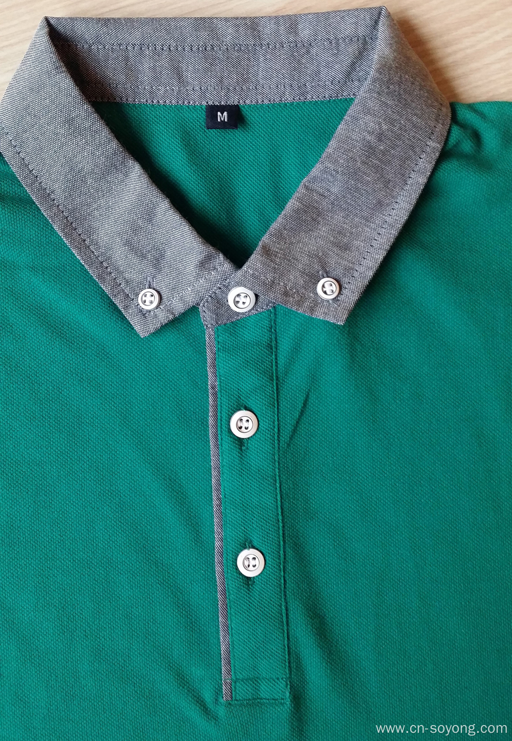 Denim Collar and Cuff Men's Fashion Polo Shirts
