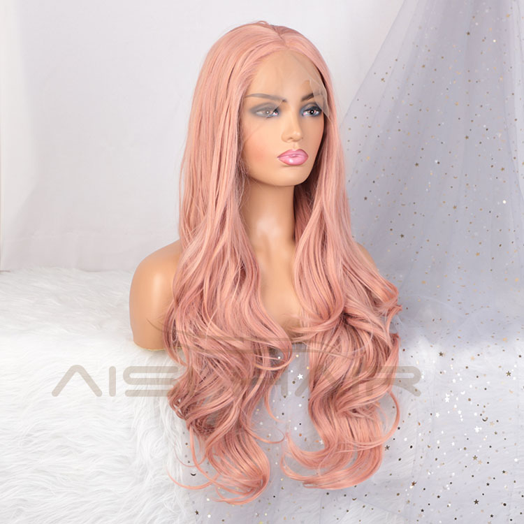 Aisi Hair Popular 26 Inch Long Wavy Pink Wig Swiss Lace Front Wig Cosplay Body Wave Lace Frontal Hair Wigs For White Black Women