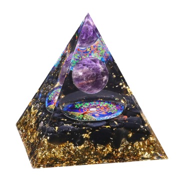 Amethyst Sphere Raw Black Obsidian Base Gold 60MM Pyramid Ornament
