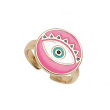 Trendy Adjustable Cubic Zirconia Eyes Open Ring with Colorful Oil Dripping Eye Design