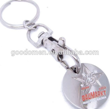 Custom logo metal trolley coin keychain/promotional zinc alloy trolley coin keyring&keychain