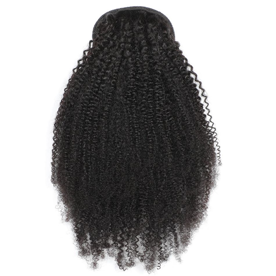 Natural African Girl Kinky Straight Human Hair Drawstring Ponytail Clip In Hair Extensions Natural Color Puff Ponytail Products