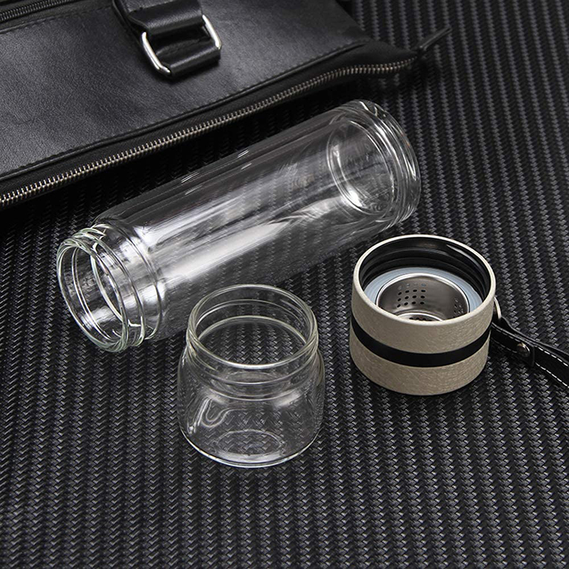 Portable Borosilicate Glass Water Bottle with Stainless steel infuser