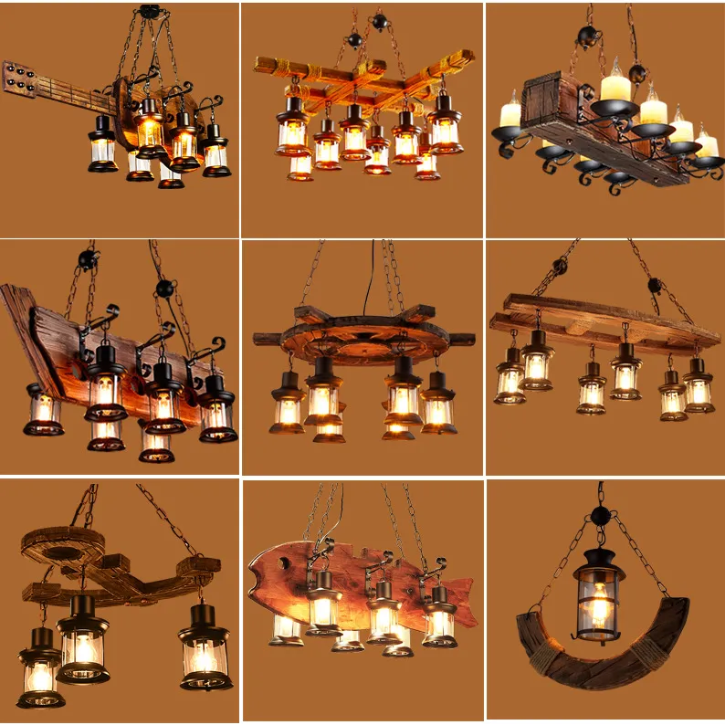 Vintage Industrial Wooden Pendant Light for Bar and Cafe