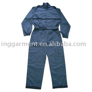 Navy Blue Zipper Front Working Coverall with Elastic Waist