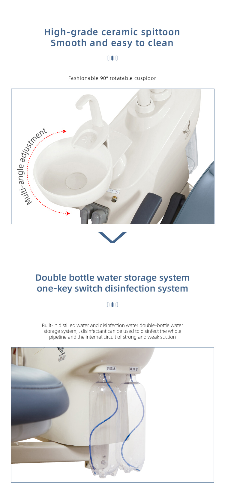 Gladent ISO approved easy cleaning dental chair with rotatable spittoon