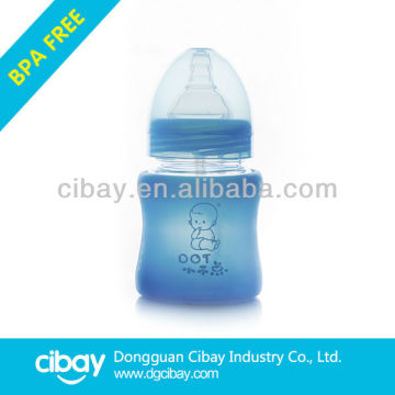 High clear lass baby bottle with silicone cover sleeve