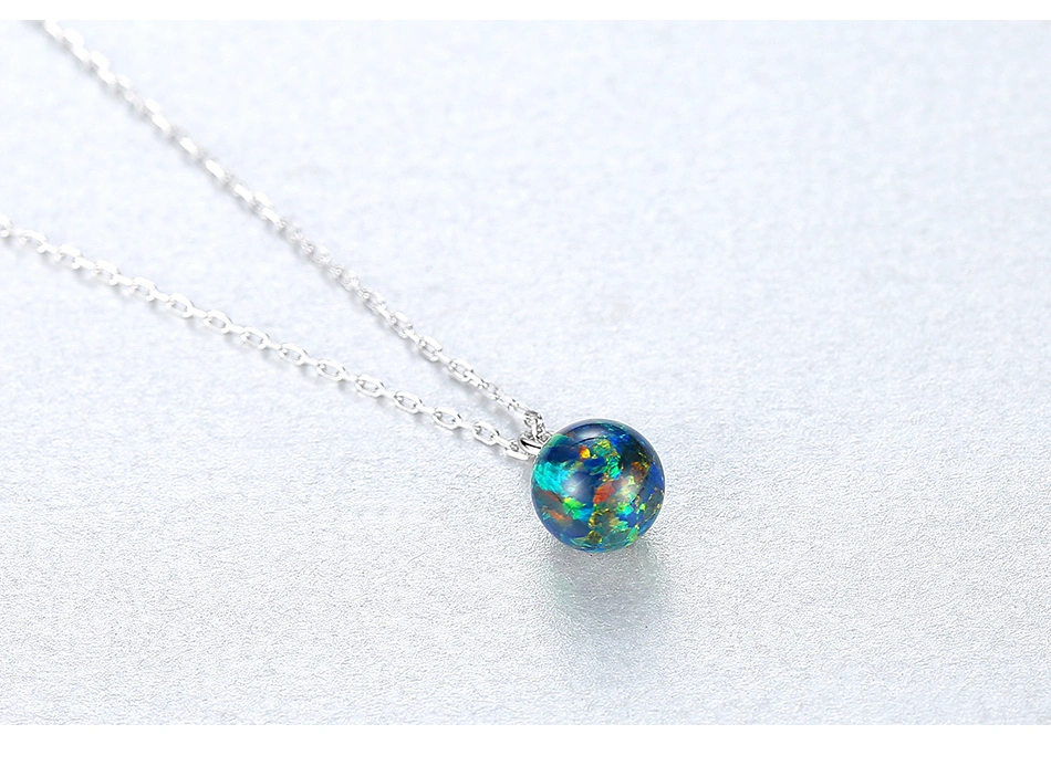 Lovely 925 Sterling Silver Ball Opal Pendant Necklace