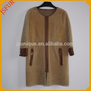 Brief Style Women Double Face Sheep Skin Fur Leather Coat