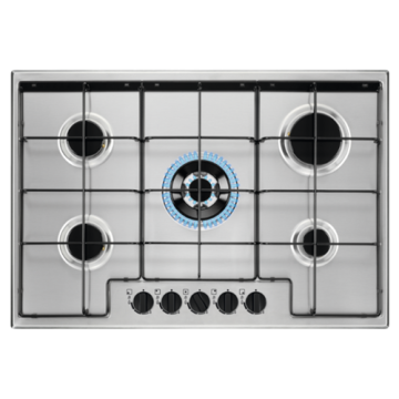 Cooktops embutidos Zanussi em um fogão de aço inoxidável