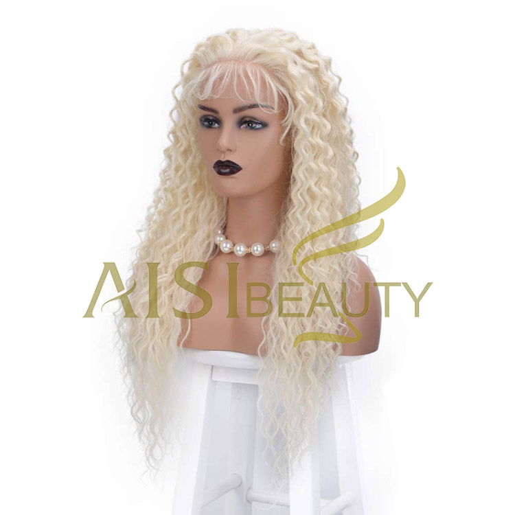 Aisi Beauty Top Quality Vendor Long Wavy 13x6 Kinky Curly 613 Blonde Swiss Lace Synthetic Hair For Black Women Lace Front Wig
