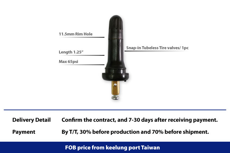 TR420,Snap-in Tubeless Tire Valve TPMS screws onto bottom