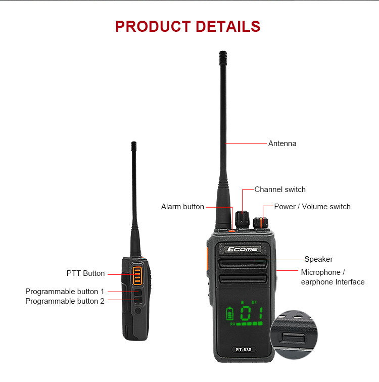 LARGO RANGO ECOME ET-538 Professional Radio Radio Way Walkie Walkie Talkie