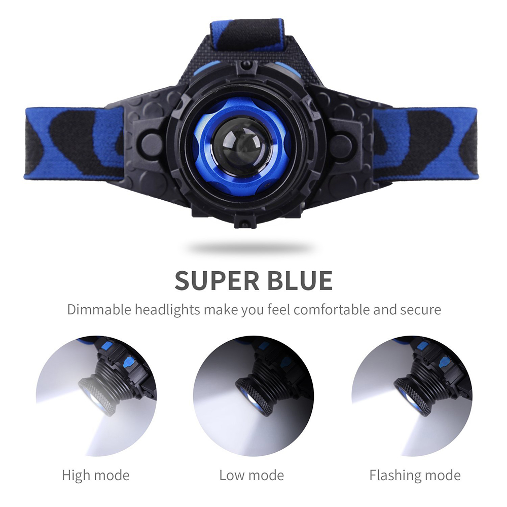 USB Rechargeable Waterproof Zoomable 3 Modes 90 Rotation High Performance LED Headlamp for Emergency Working Searching
