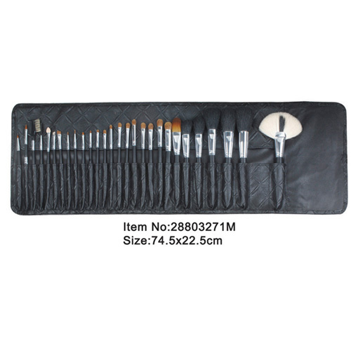 28pcs studio đen nhựa xử lý động vật/nylon tóc trang điểm công cụ brush với màu đen PU trường hợp