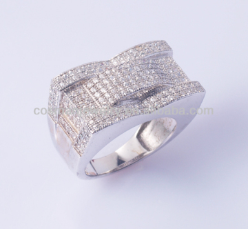 Fashion mens silver ring settings micro pave silver cz ring