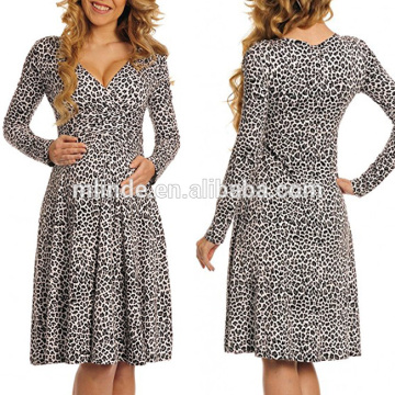 Fashion Maternity Dress Bulk Custom Womens Maternity Jersey Empire Dress Leopard Animal Print Dress