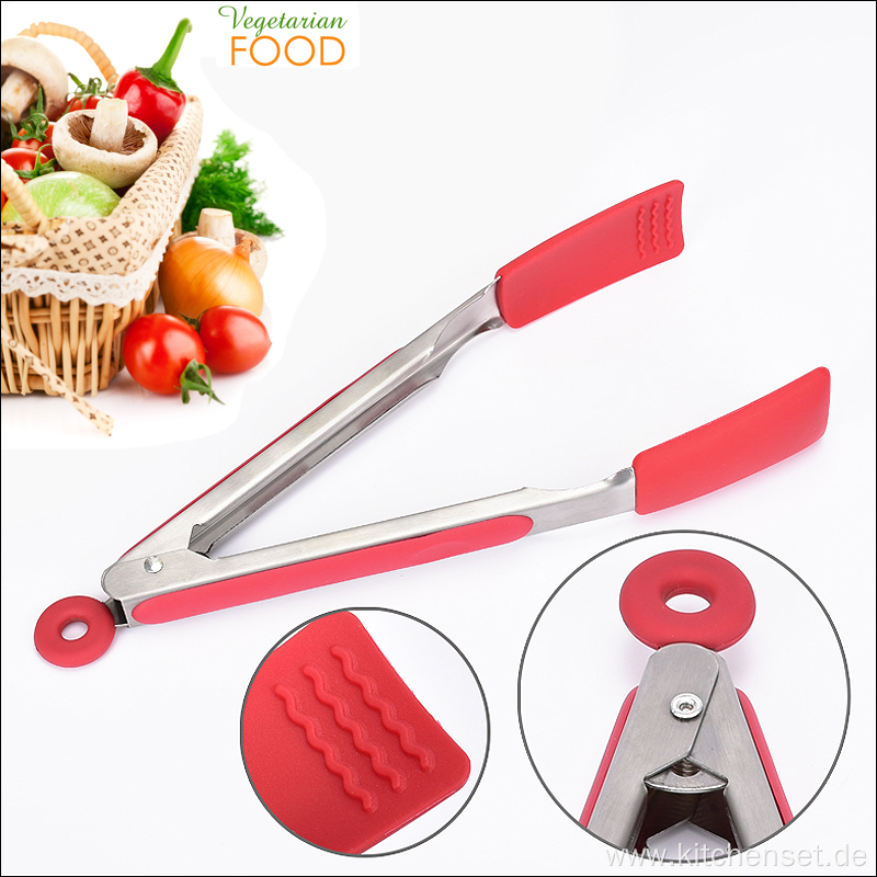 Rubber grip handle silicone serving salad kitchen tongs