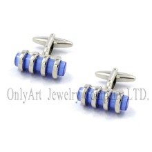 Blue Opal Inlaid Sterling Silver 925 Cuff Links (OACL0511)