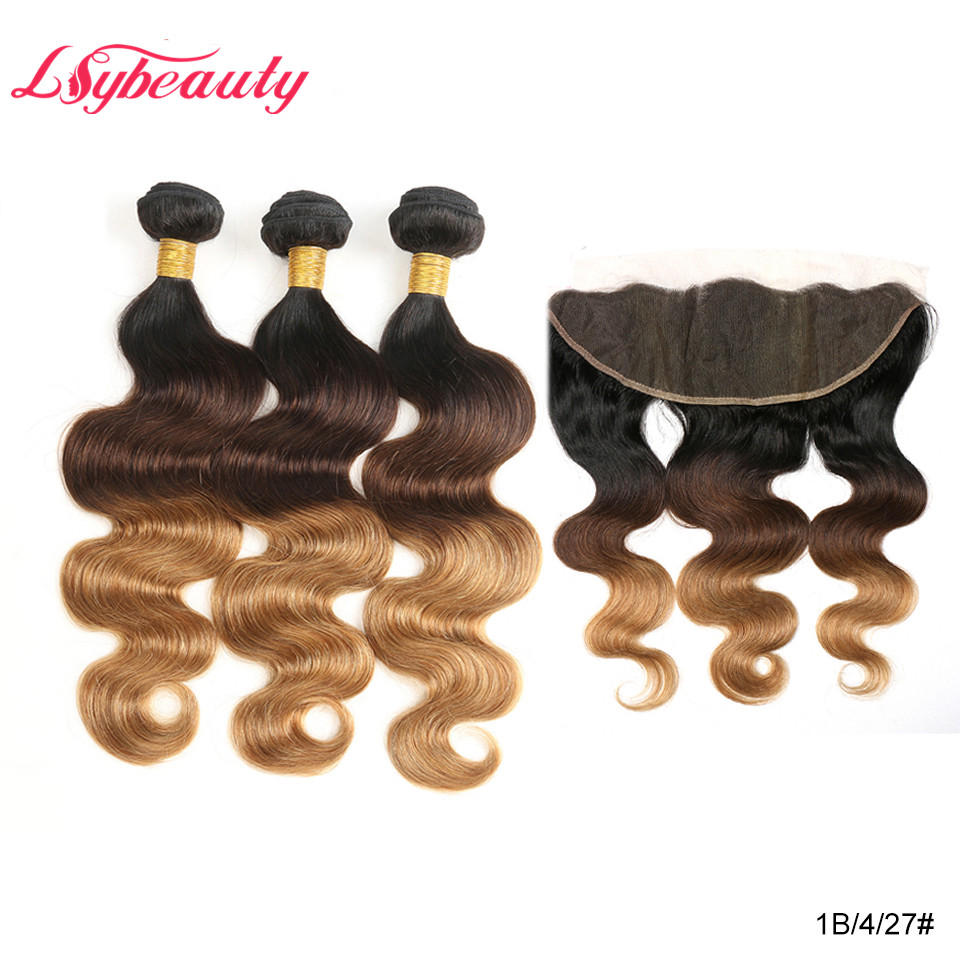 Colored Hair Weaves with Frontal Cheap Low Price Three Tone Ombre Human Hair Weave 3 Bundles Brazilian Hair Ombre 1B 4 27 >=20%