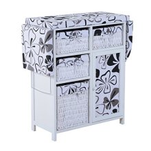 White/Black Wood Wicker Ironing Board with cabinet