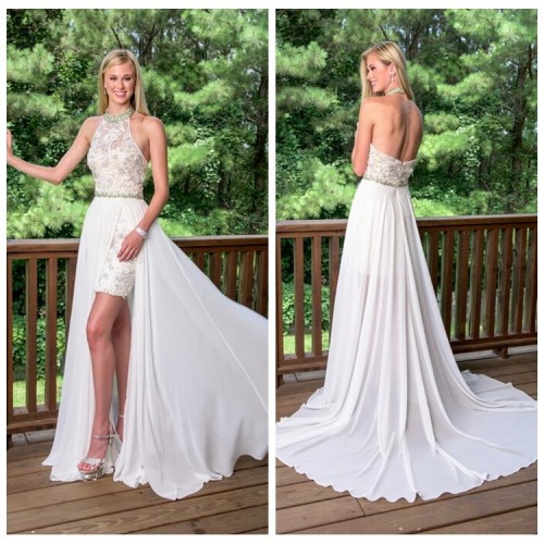 white sexy ladies one piece evening beaded leg open prom dress