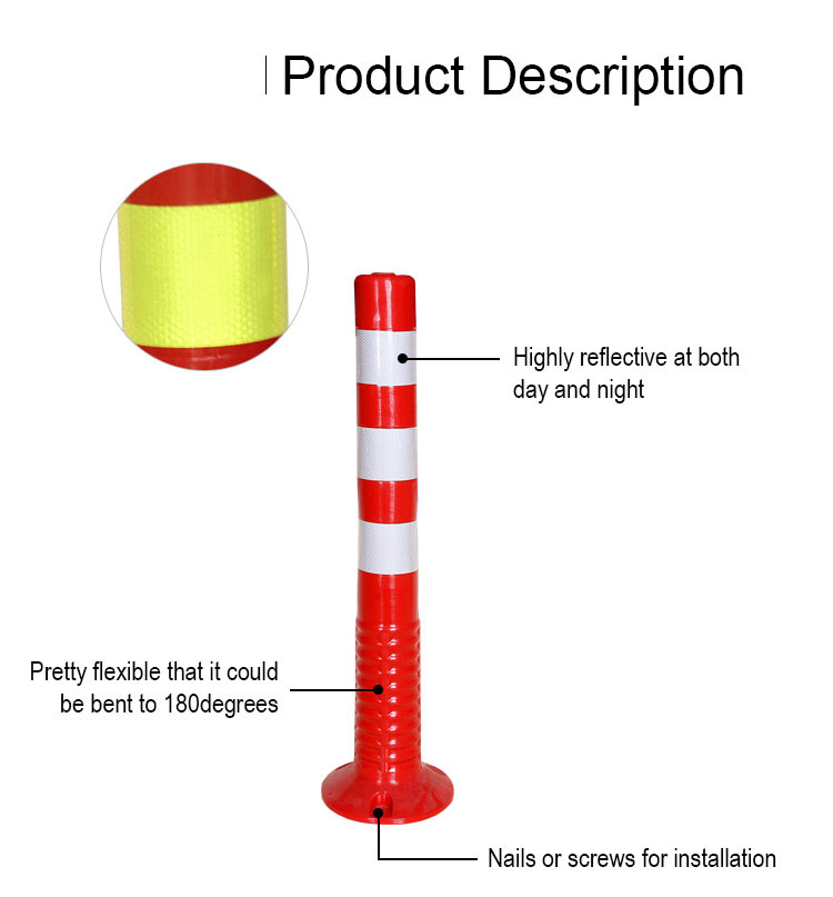 Highly Visible Reflective Traffic Safety Flexible Delineator, Plastic Bollard Warning Post/